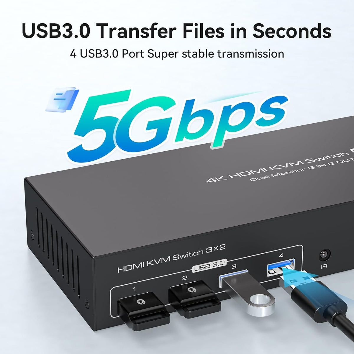 NÖRDIC HDMI KVM-switch 3 computere 2 skærme 4K60Hz EDID 4 USB 3.0 porte med fjernbetjening