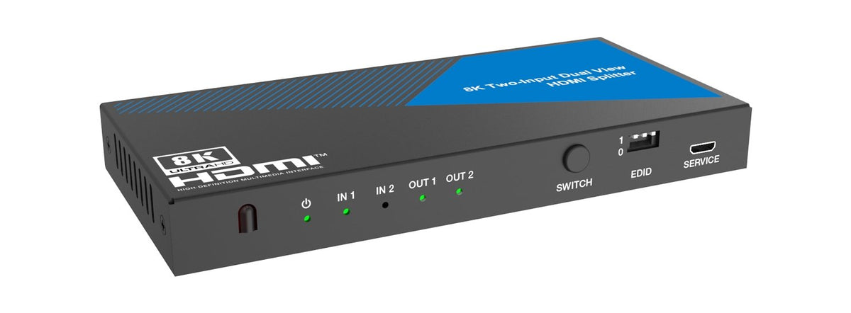 NÖRDIC HDMI Splitter 2 ind 2 ud, 8K@60Hz/4K@120Hz, 40Gbps, Dolby Vision Pass-Through, HDCP 2.3, automatisk EDID-håndtering