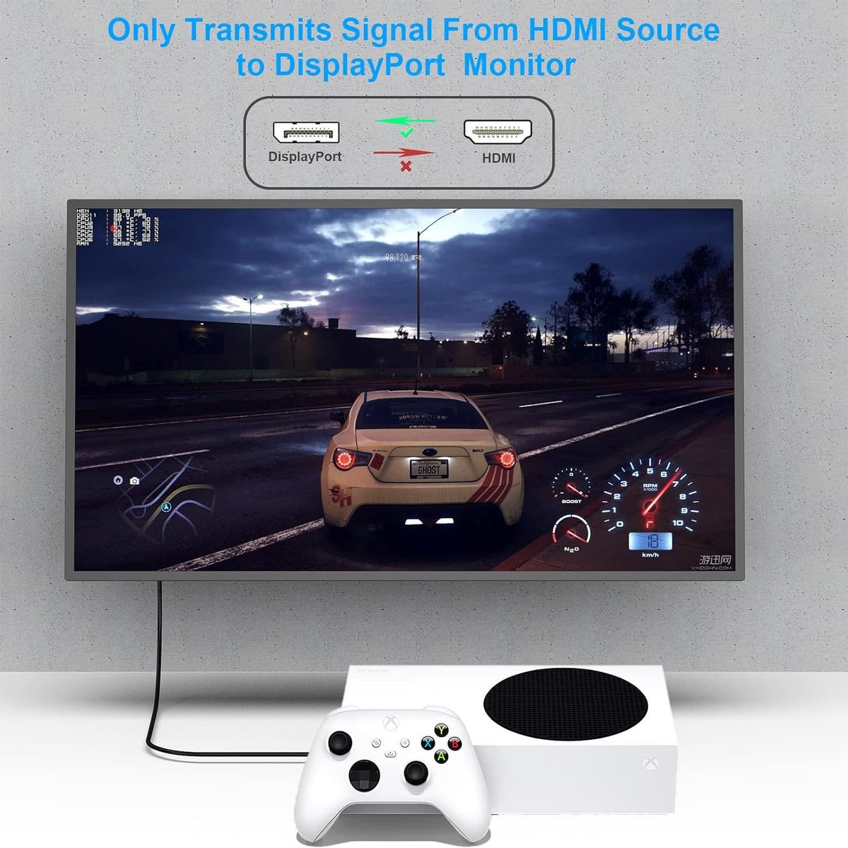NÖRDIC HDMI til Displayport-kabel 1m 4K60Hz 18Gbps