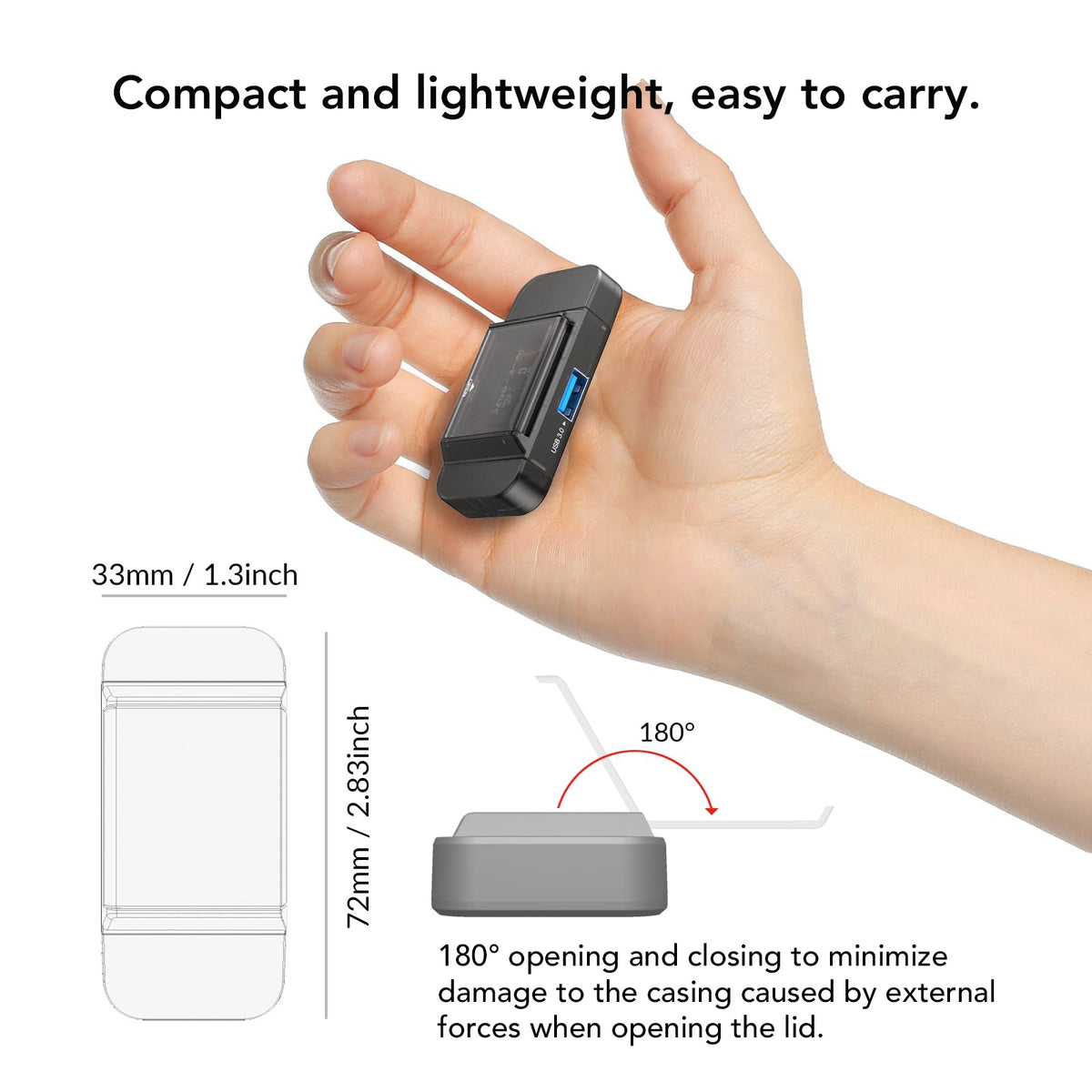 NÖRDIC USB-A, USB-C Kortlæser 2 Slot SD, Micro SD og USB-A 3.0 OTG med kortopbevaring
