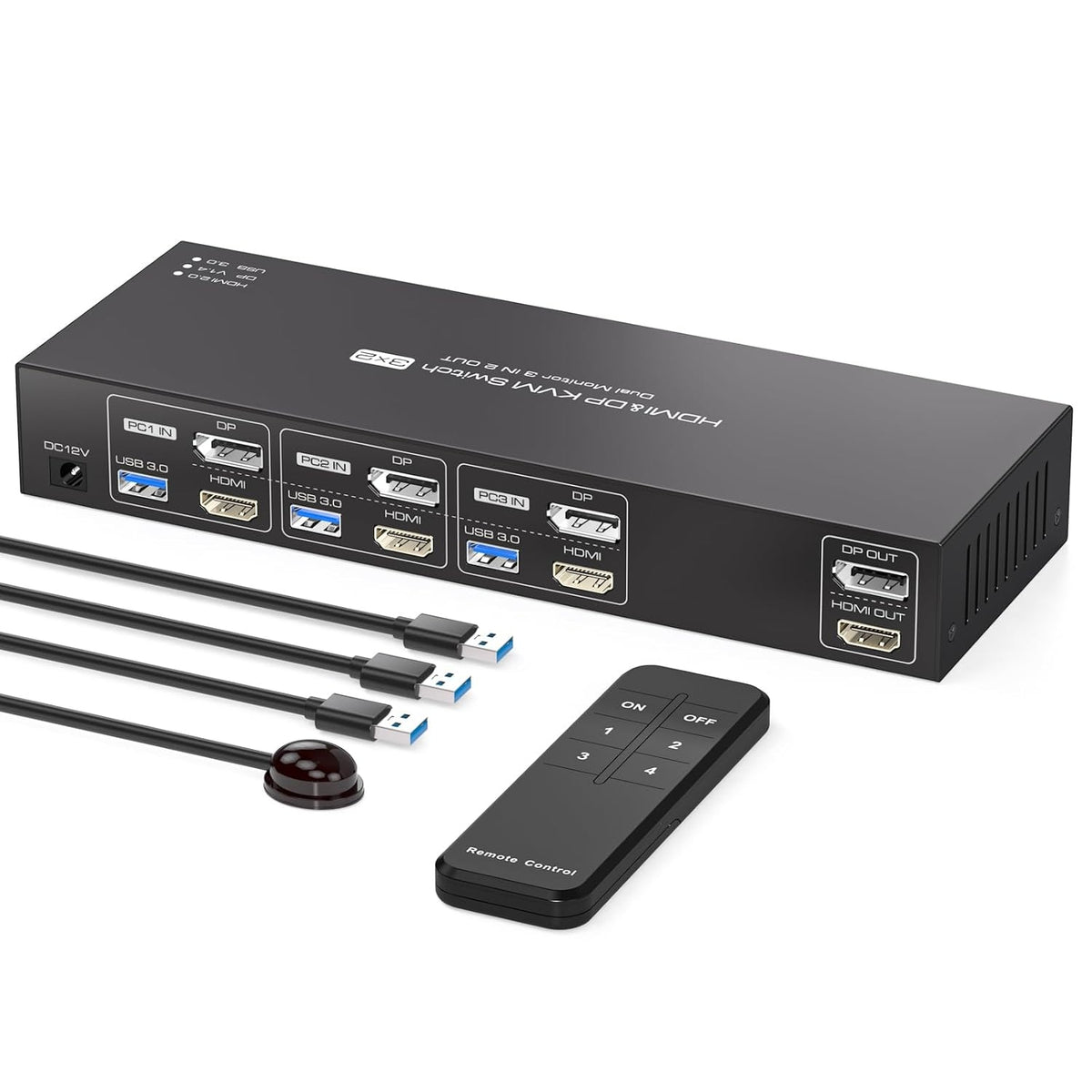 NÖRDIC KVM-switch 3 til 2 8K60Hz DP 1.4 HDMI 2.0 KVM USB 3.0