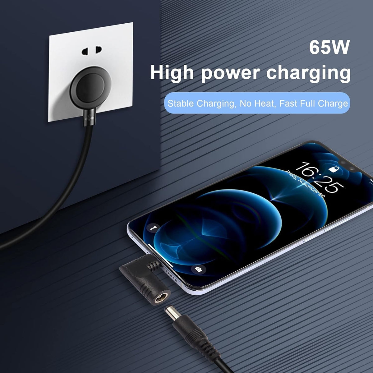 NÖRDIC Laptop adapter USB-C til DC 5.5x2.5mm 65W