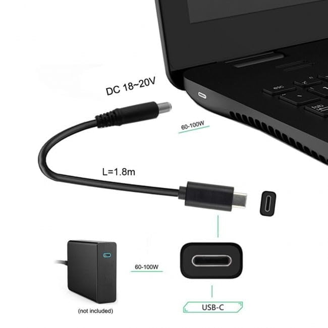 NÖRDIC Laptop-opladerkabel USB-C til DC 5,5x2,5 mm 65W PD 1,5 m