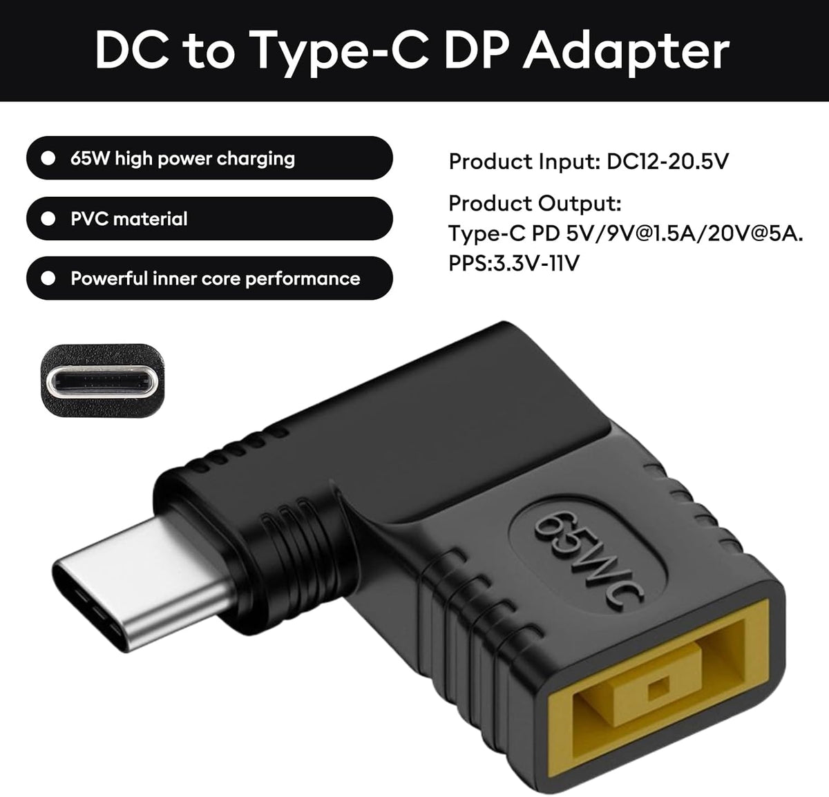 NÖRDIC Vinklet Lenovo Square Yellow til USB-C adapter