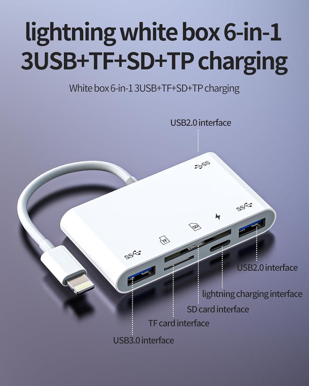 NÖRDIC Lightning Kortlæser 2 Slot SD, MicroSD 3xUSB-A 1xLightning-opladning UHS-I