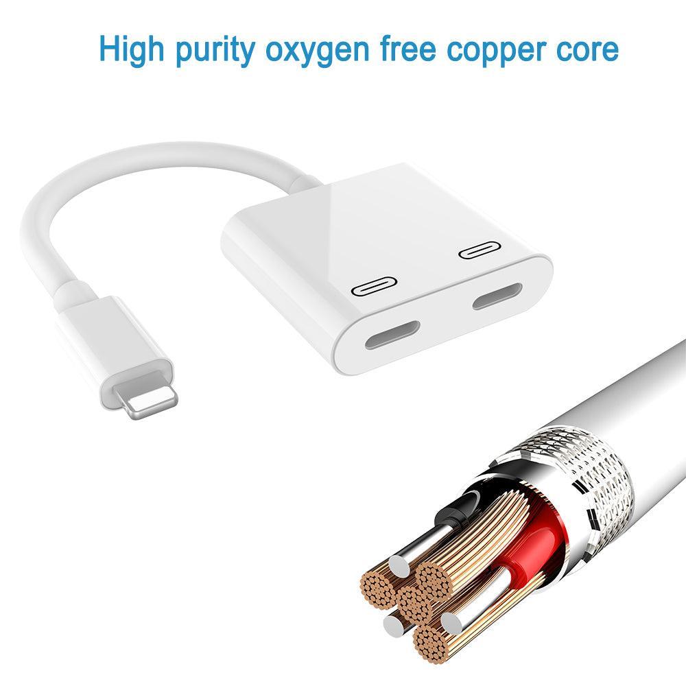 NÖRDIC Lightning adapter til 2x Lightning White 10cm kabel