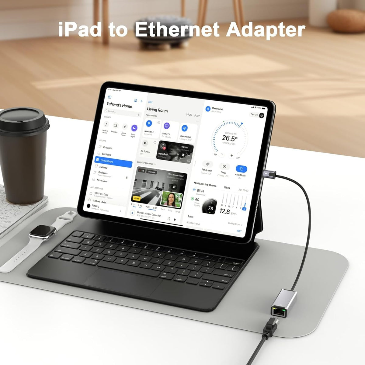 NÖRDIC Lightning til Ethernet-netværksadapter med 20W opladningsport til iPhone/iPad, RJ45 Plug & Play, understøtter 100Mbps, 50cm