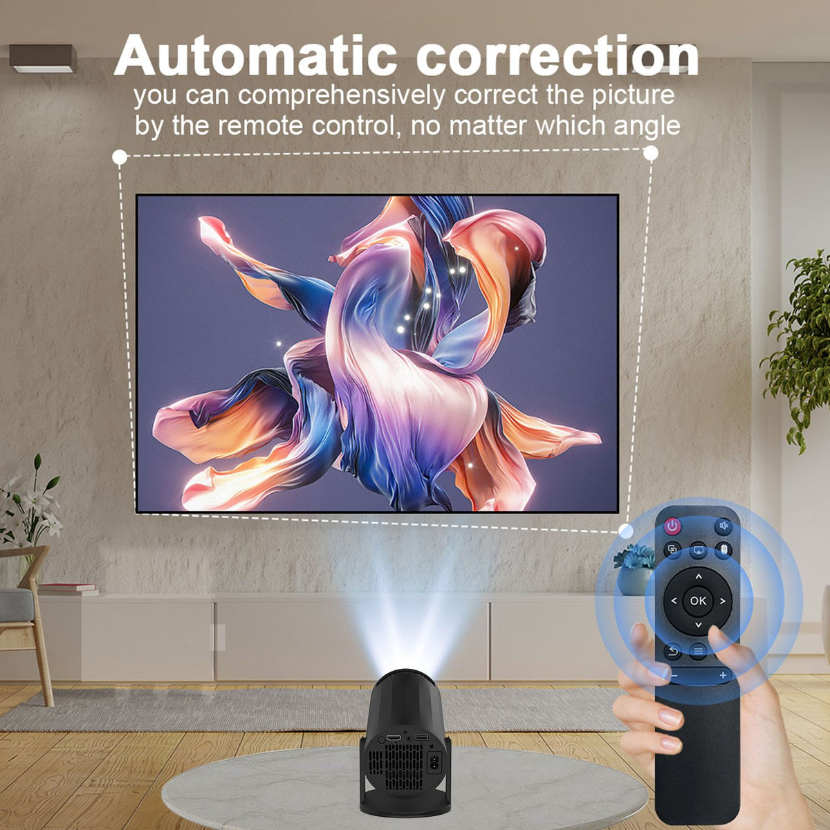 NÖRDIC Mini Portable Projector – 720p HD-understøttelse, Android 11, WiFi 6, BT 5.0, 180° rotation, hjemmebiografprojektor