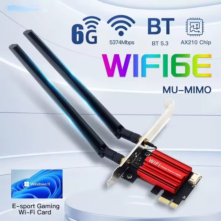 NÖRDIC PCIe AX210 WiFi-kort, tri-band 6 GHz/5 GHz/2,4 GHz internt netværkskort, 5400 Mbps, PCIe, 8 dBi, Bluetooth 5.3-adapter
