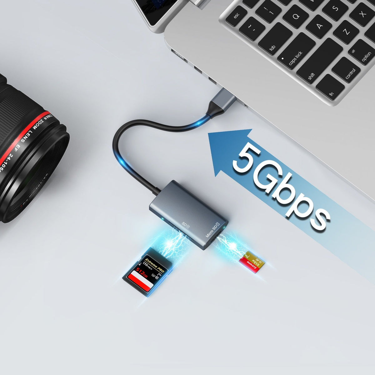NÖRDIC USB-C 3.0 Kortlæser 2 porte SD3.0, MicroSD3.0 UHS-I