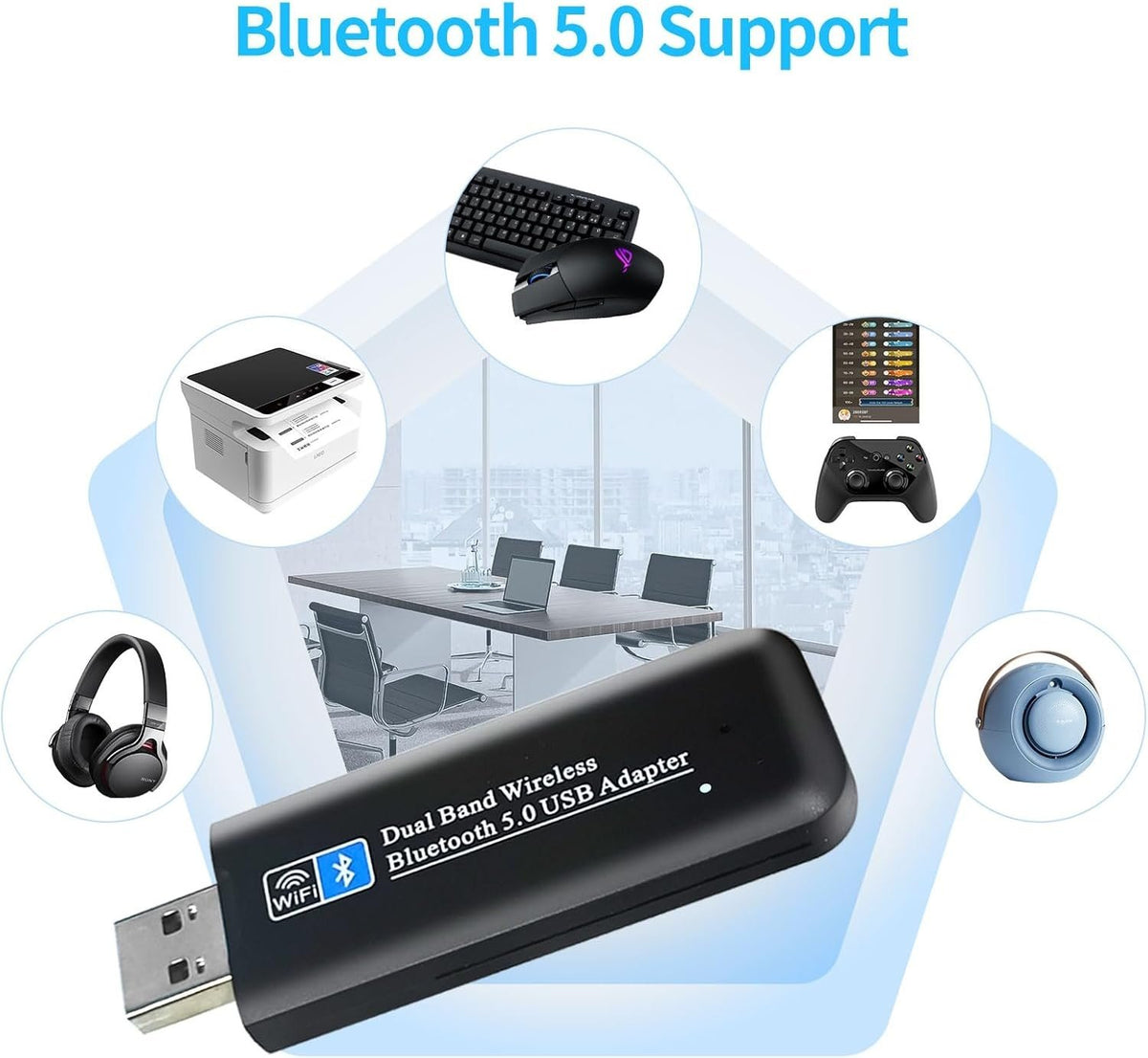 NÖRDIC WIFI6 Bluetooth 5.0 trådløs USB 3.0 adapter Dual Band 2.4/5.8GHz 1300Mbps