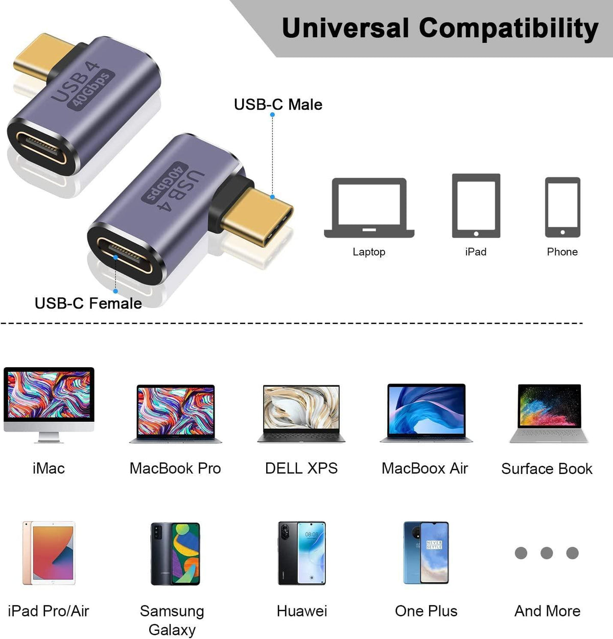 NÖRDIC USB4 vinklet adapter han til hun 40G 8K30Hz PD100W