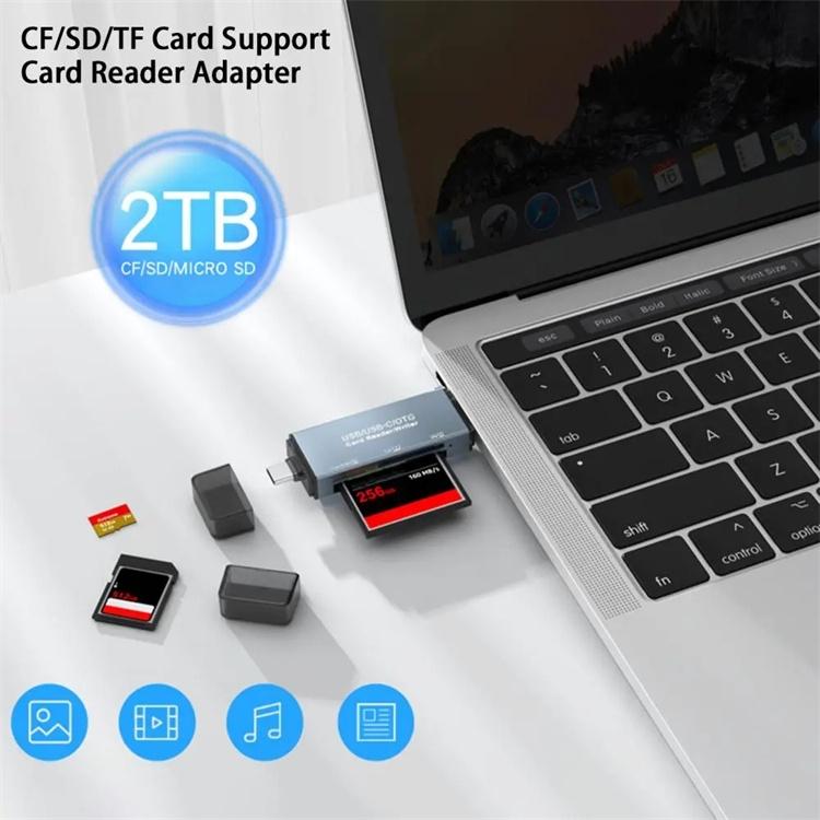 NÖRDIC USB-A, USB-C kortlæser 3 slot CF, SD, MicroSD UHS-I