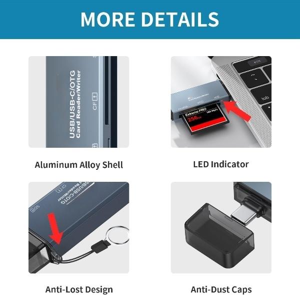 NÖRDIC USB-A, USB-C kortlæser 3 slot CF, SD, MicroSD UHS-I