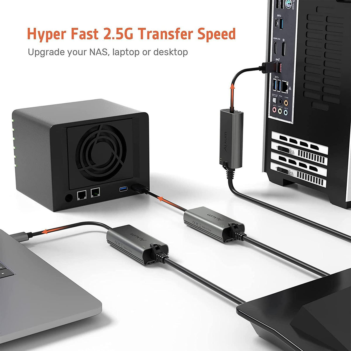 NÖRDIC USB-A til 2,5 Gbps LAN Adapter 15 cm kabel aluminium