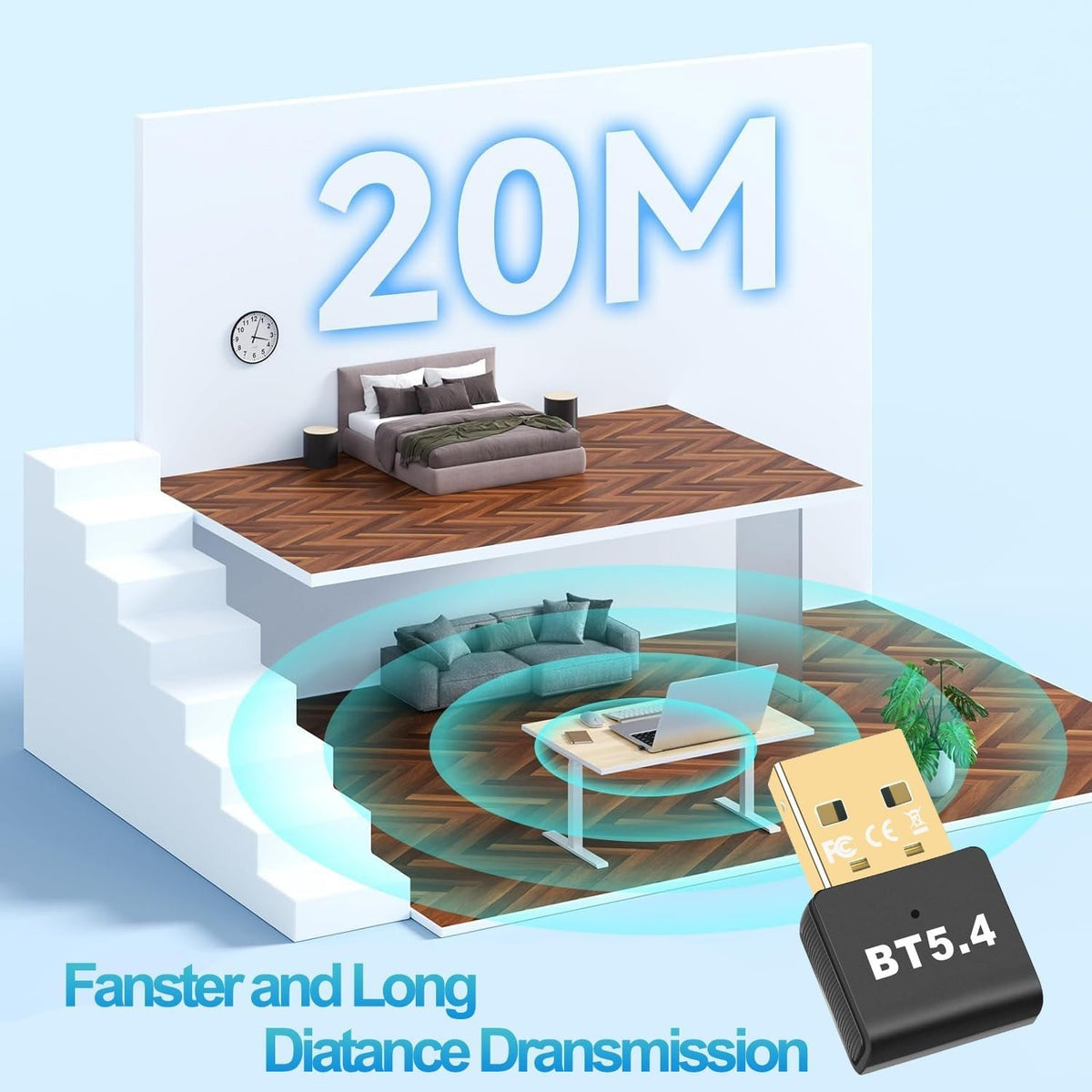 NÖRDIC USB-A Bluetooth 5.4 dongle Bluetooth USB-adapter BT ver 5.4