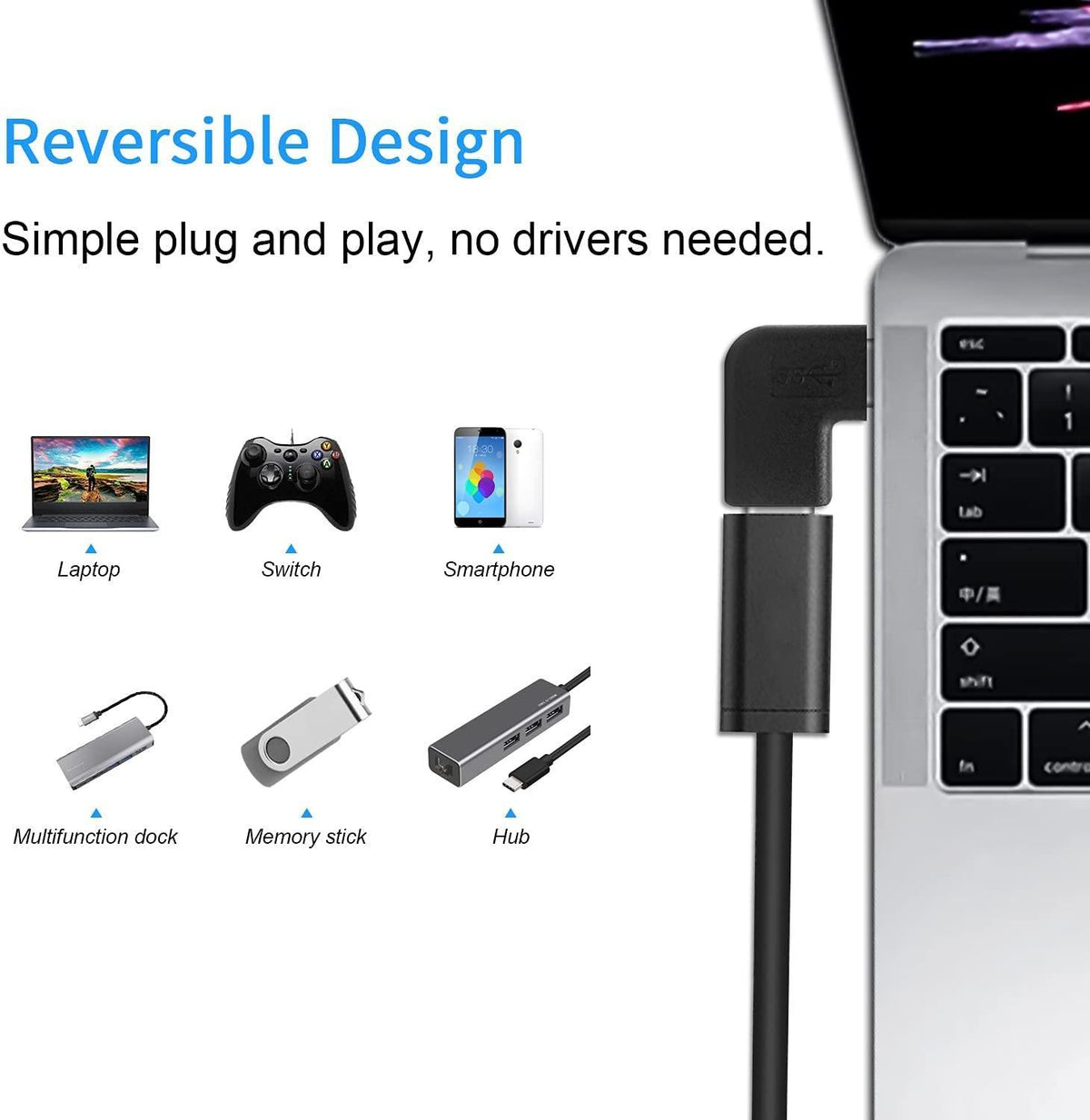 NÖRDIC USB C 3.1 Vinklet adapter han til hun