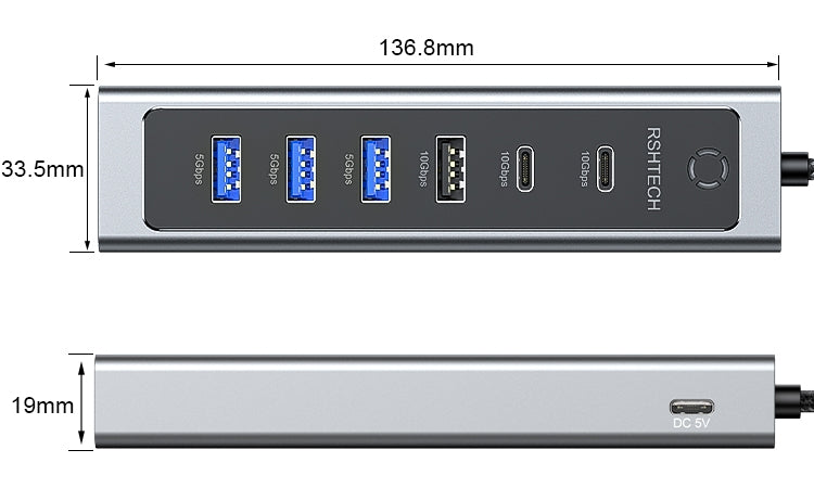 NÖRDIC USB-C Hub 2xUSB-C 10G, 1xUSB-A 10G, 4xUSB-A 5G, 60cm kabel