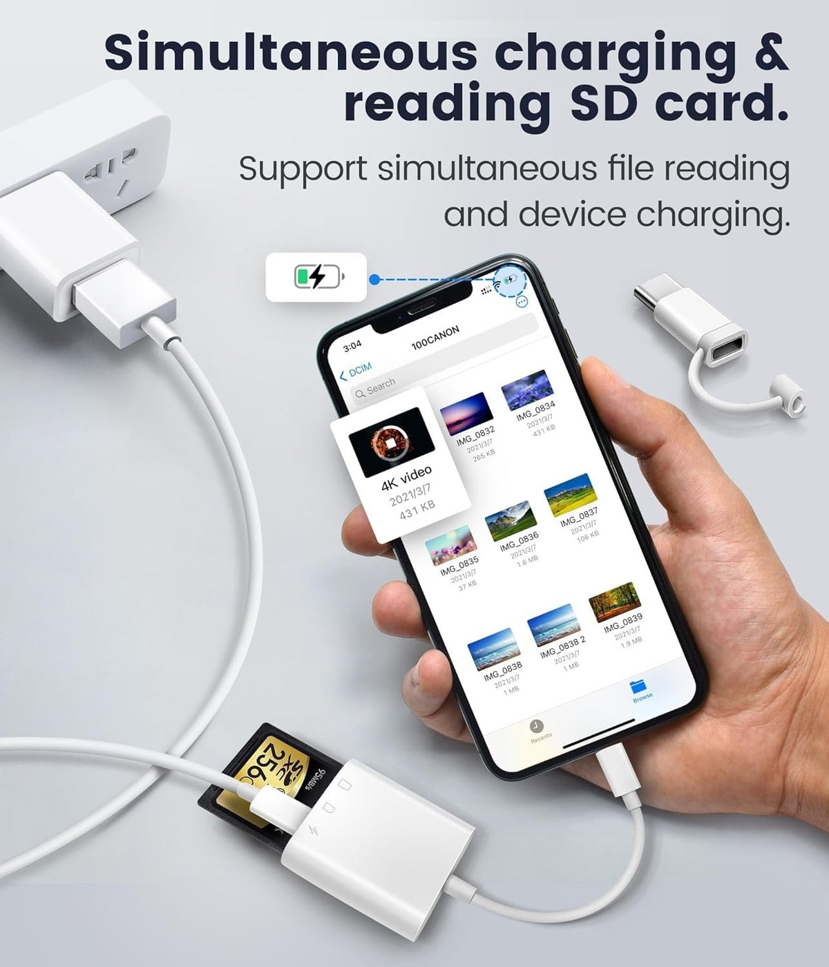 NÖRDIC USB-C, Lightning-kortlæser 2-slot SD, MicroSD 1xUSB-C Opladning PD30W UHS-I