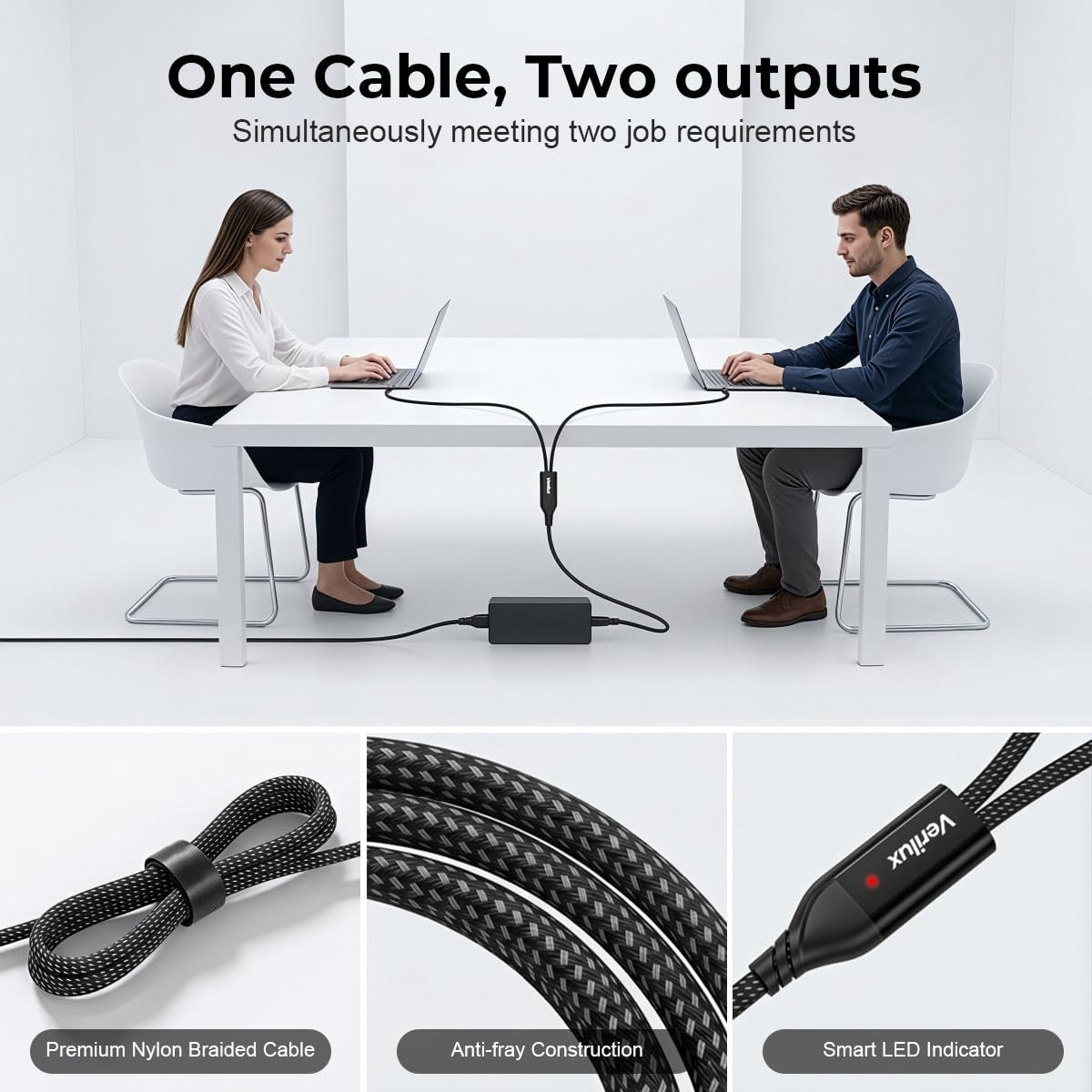 NÖRDIC USB-C Y Cable PD 140W Fast Charging with 1 to 2 USB C Splitter 1.2m