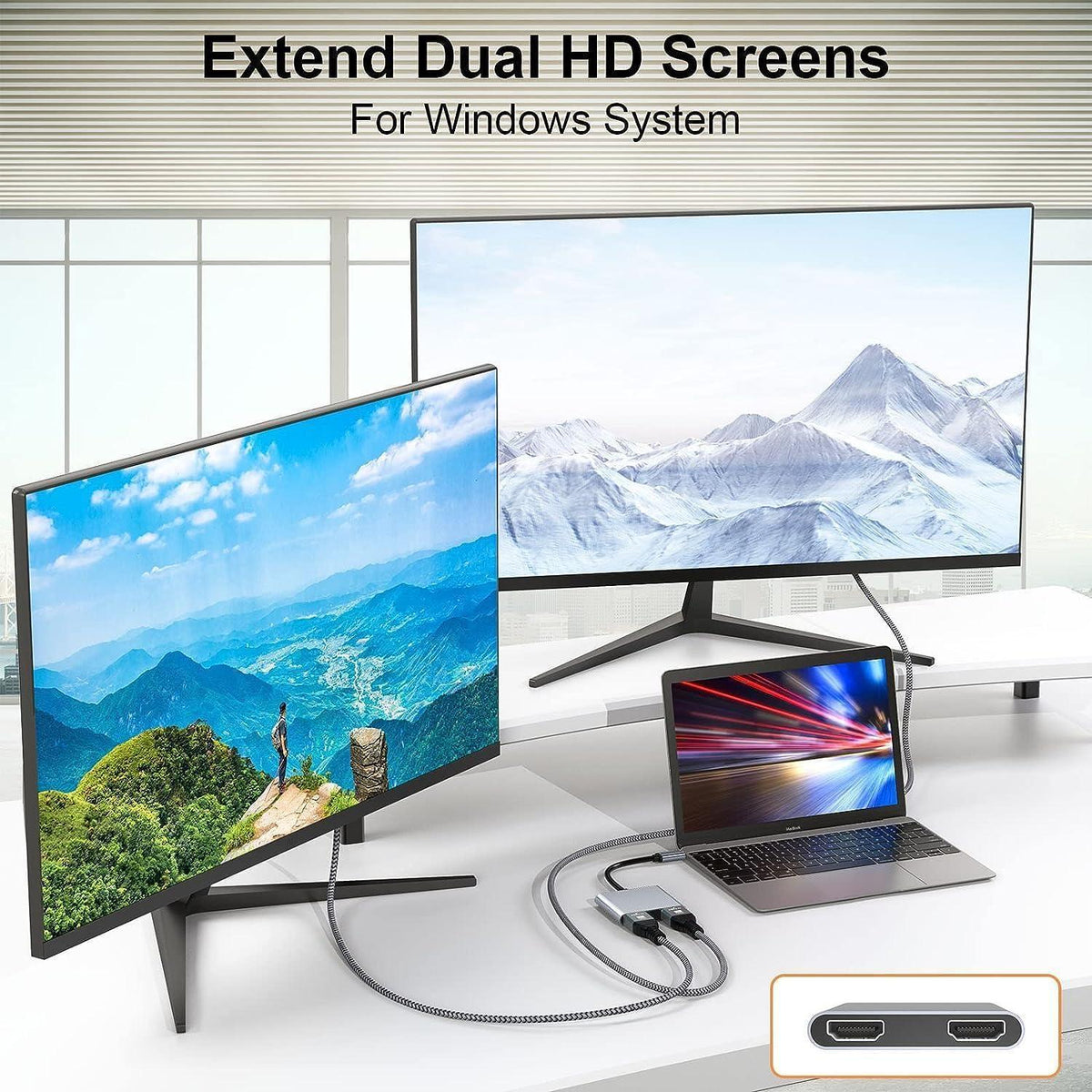 NÖRDIC USB-C-adapter til to HDMI-skærme, 4K 60Hz, Windows, MacOS, Android