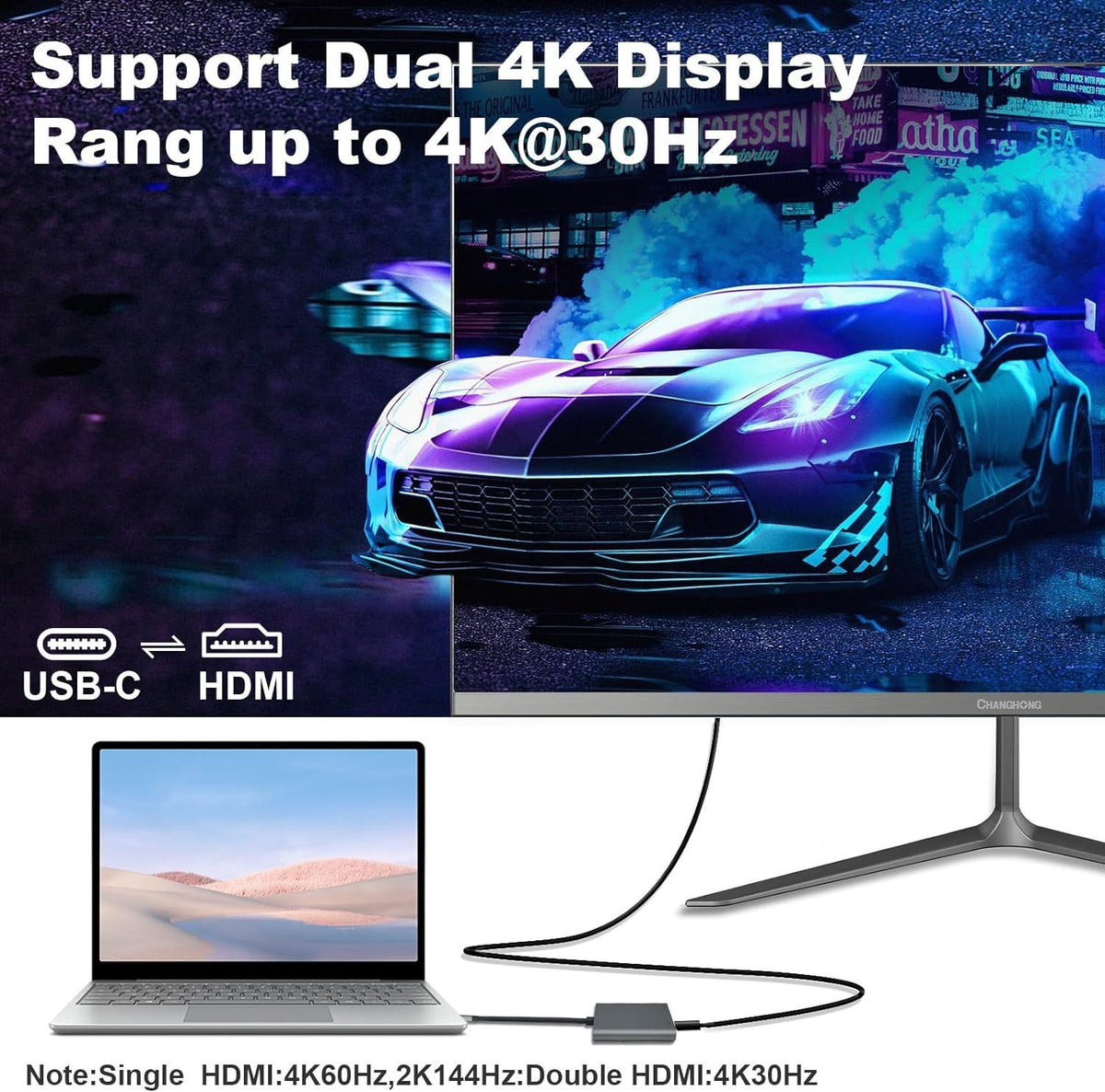 NÖRDIC USB-C-adapter til to HDMI-skærme, 4K 60Hz, Windows, MacOS, Android