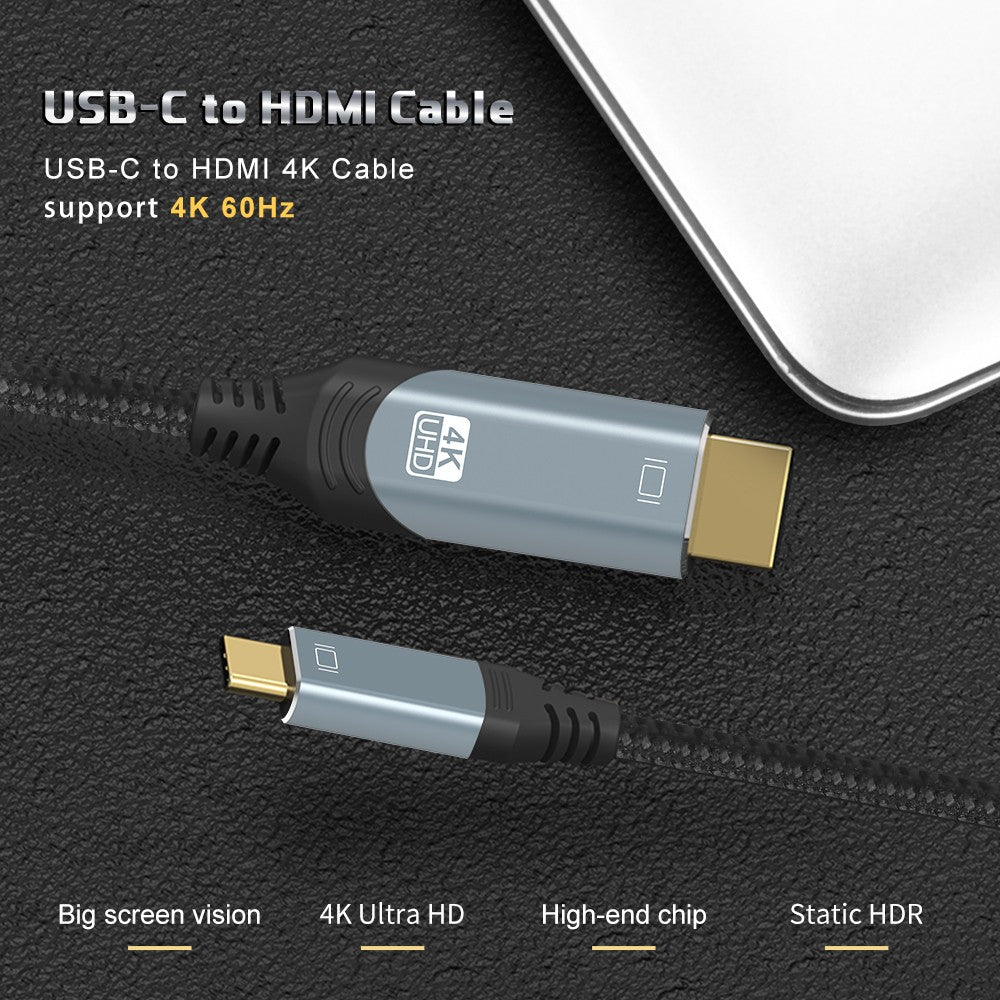 NÖRDIC USBC til HDMI 4K 60Hz 50cm nylon flettet kabel plads grå støtte HDCP1.4 og 2,2 Pure kobber 99,99%
