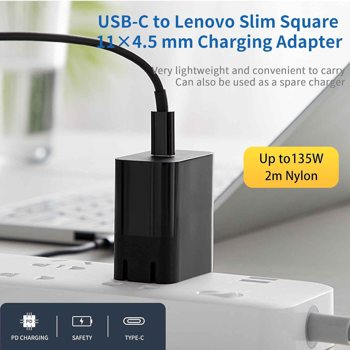 NÖRDIC USB-C til Lenovo Yellow Square-kabel 135W 2m