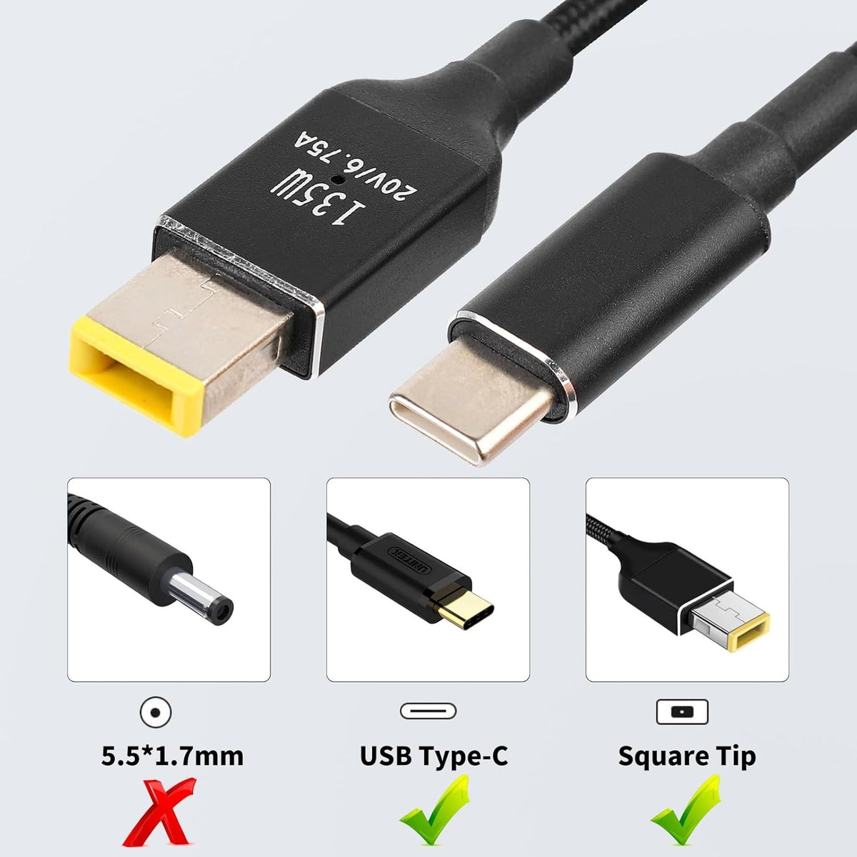 NÖRDIC USB-C til Lenovo Yellow Square-kabel 135W 2m