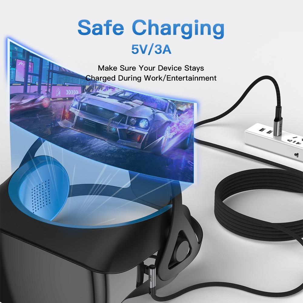 NÖRDIC VR Link-kabel 5m USB3.2 Gen1 USB-C til A 10Gbps 3A hurtigopladning Quest 2 Super Speed USB Sort