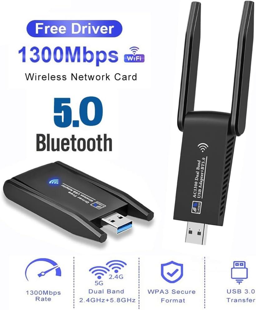 NÖRDIC WIFI6 Bluetooth 5.0 trådløs USB 3.0 adapter Dual Band 2.4/5.8GHz 1300Mbps