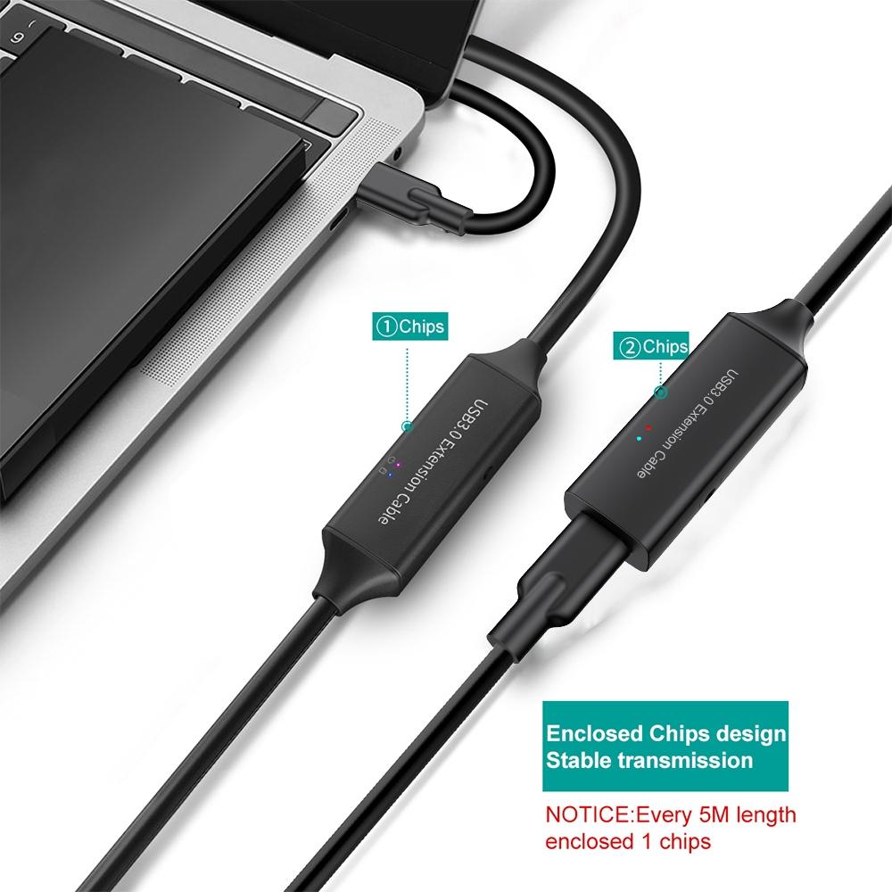 NÖRDIC aktiv 10m USB-C 3.0 SuperSpeed 5Gbps forlængerkabel han til hun