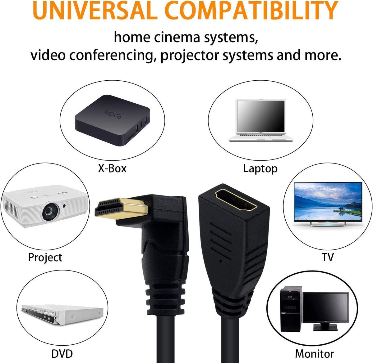 NÖRDIC vinklet HDMI-adapter 8K60Hz 4k120Hz 48Gbps han til hun HDMI2.1 15cm