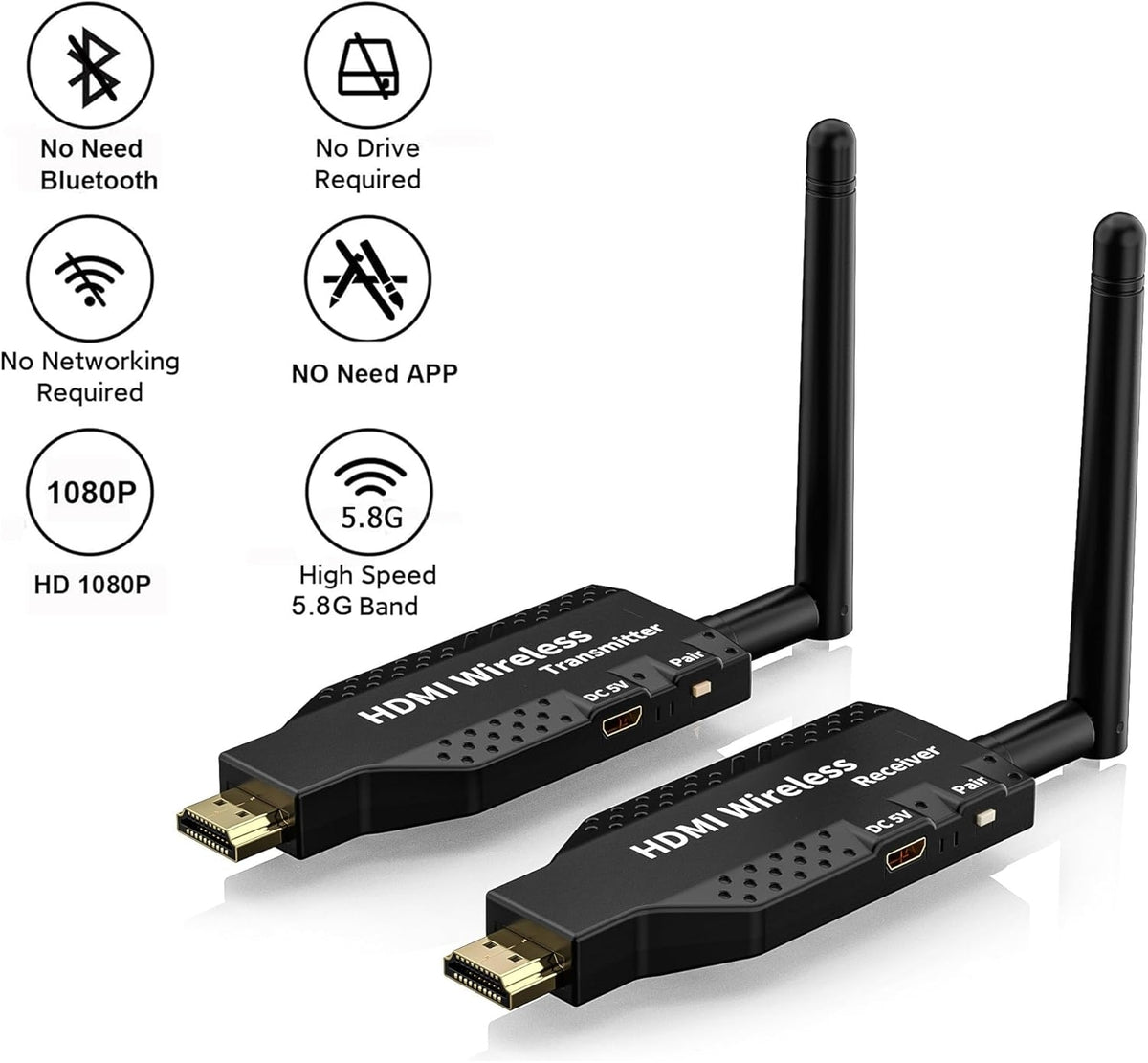 NÖRDIC Trådløs HDMI-forlænger Sender/Modtager 1080P HD 5G Wifi til Laptop til TV PC Monitor Projektor 50m