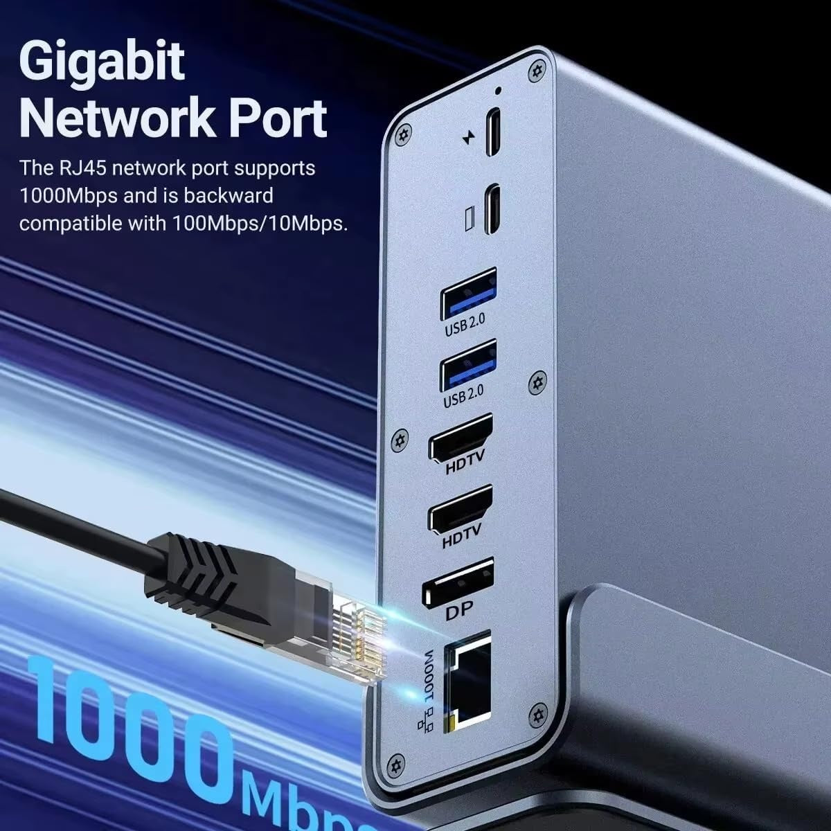 15 i 1 USB-C dockingstation 4K@30Hz HDMI og DisplayPort, 3xUSB 3.0, 2xUSB 2.0, PD 100W opladning, 1000Mbps RJ45 Ethernet til Windows og macOS