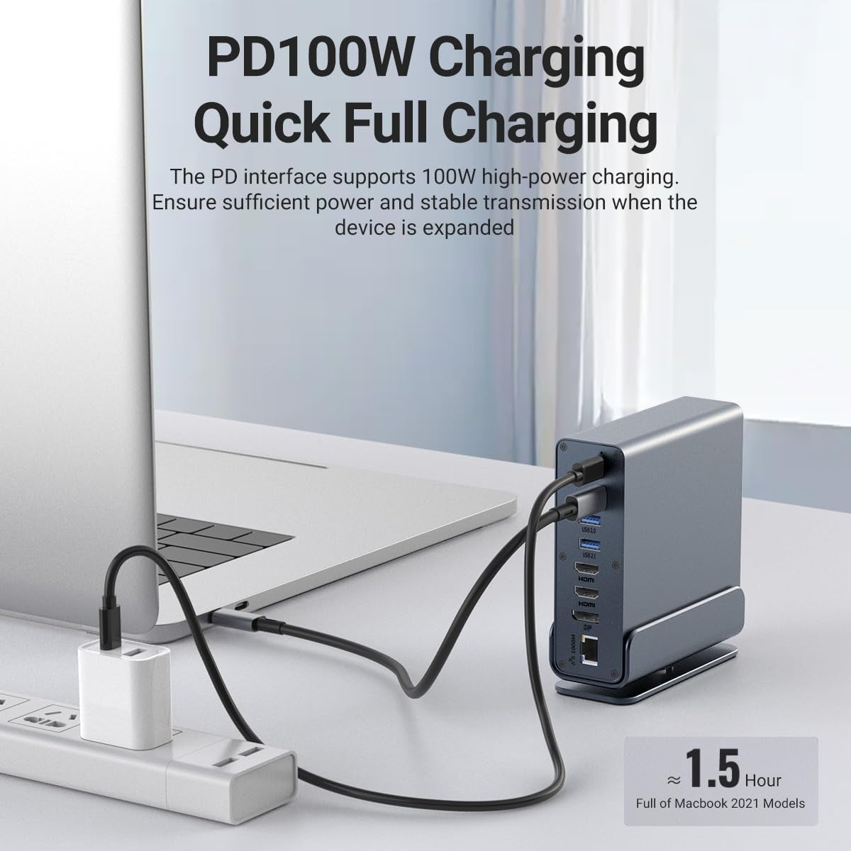 15 i 1 USB-C dockingstation 4K@30Hz HDMI og DisplayPort, 3xUSB 3.0, 2xUSB 2.0, PD 100W opladning, 1000Mbps RJ45 Ethernet til Windows og macOS
