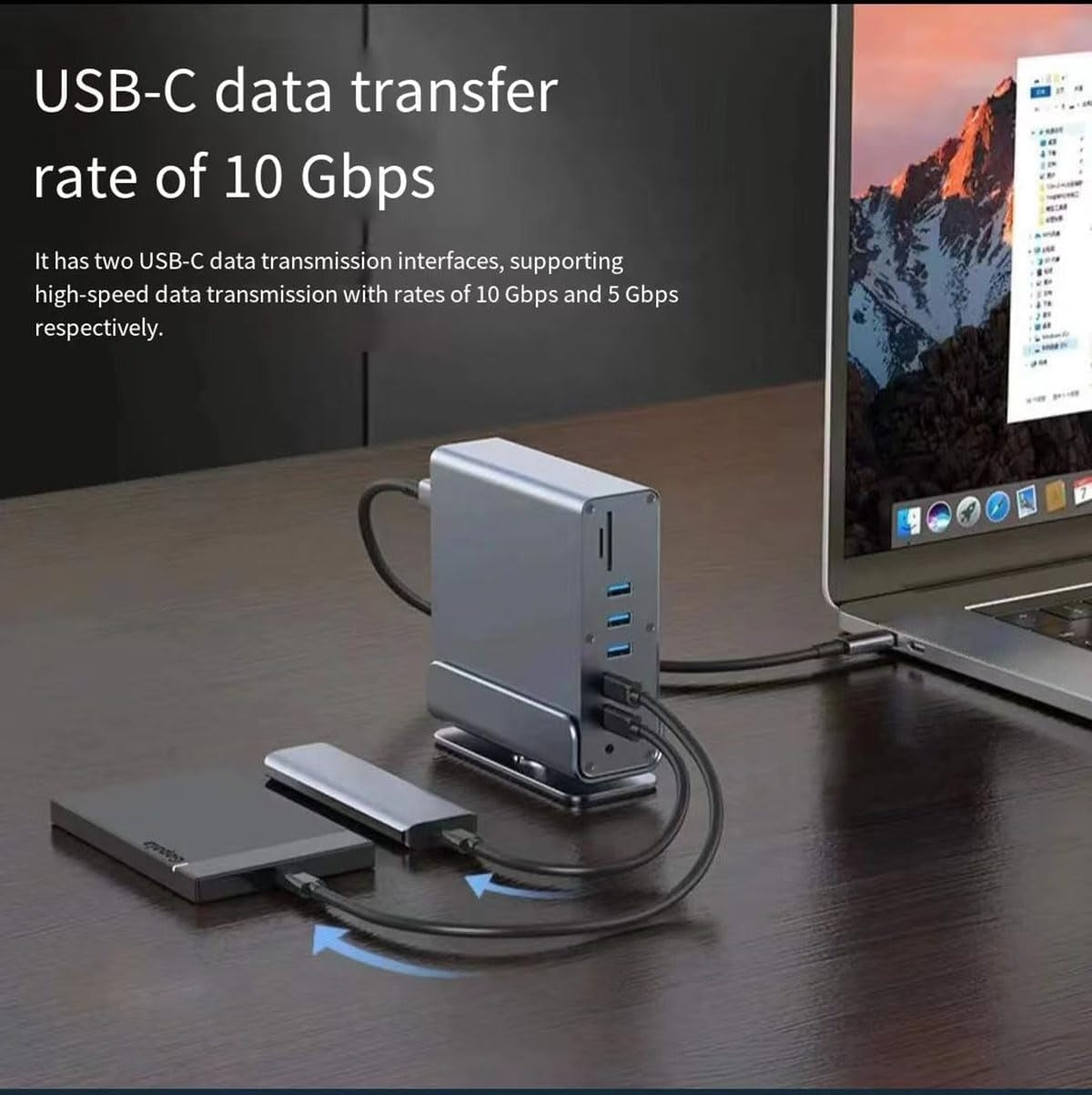 15 i 1 USB-C dockingstation 4K@30Hz HDMI og DisplayPort, 3xUSB 3.0, 2xUSB 2.0, PD 100W opladning, 1000Mbps RJ45 Ethernet til Windows og macOS