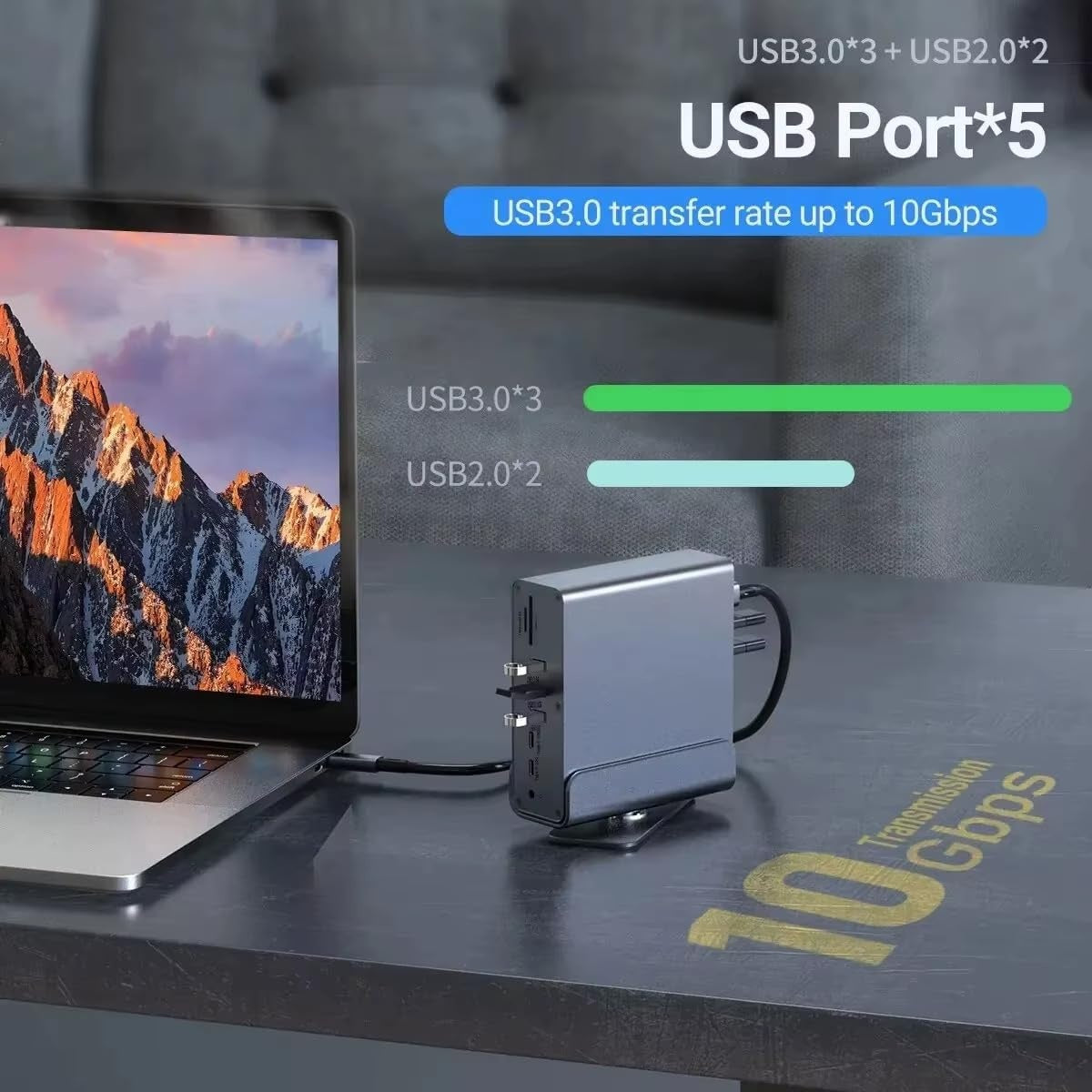 15 i 1 USB-C dockingstation 4K@30Hz HDMI og DisplayPort, 3xUSB 3.0, 2xUSB 2.0, PD 100W opladning, 1000Mbps RJ45 Ethernet til Windows og macOS
