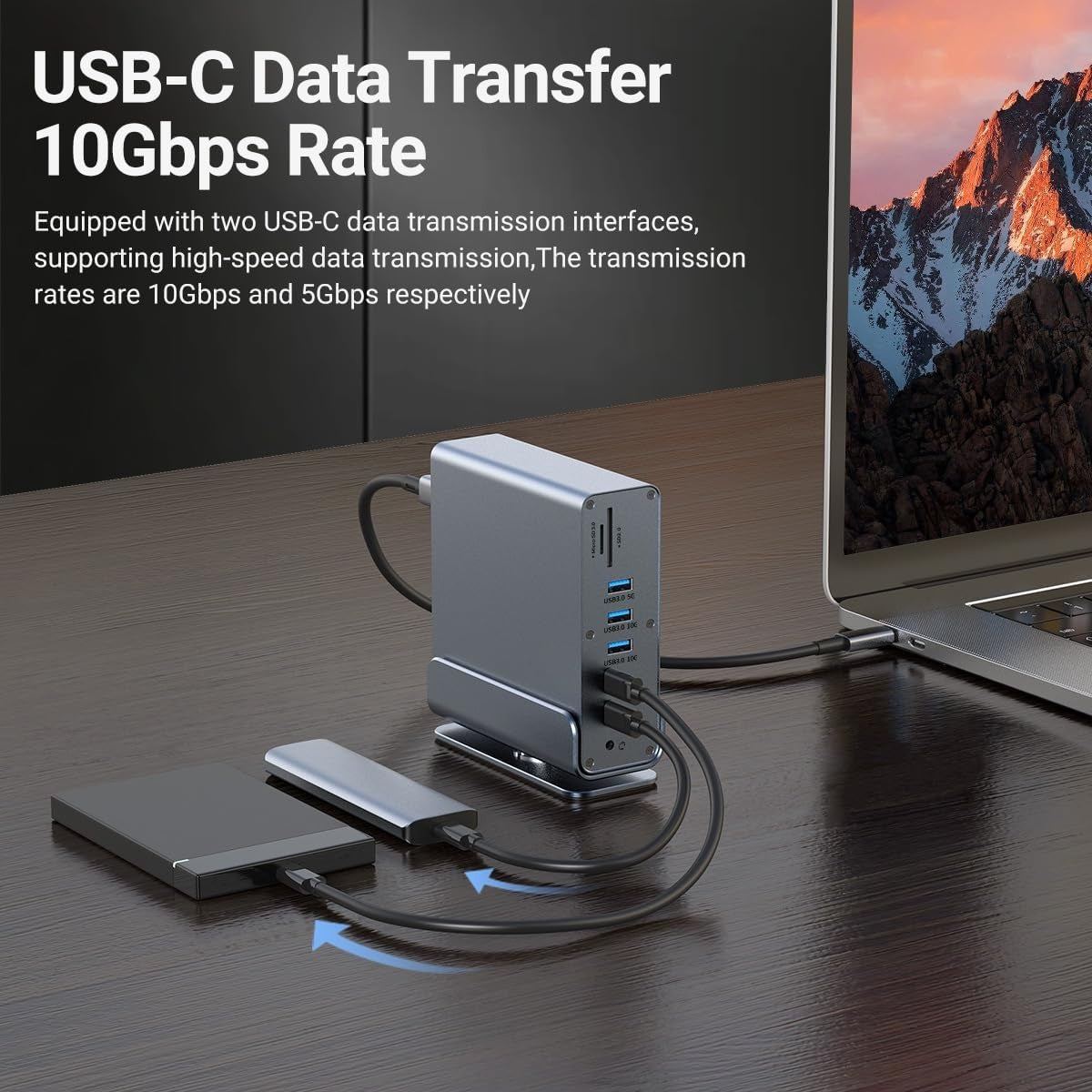 15 i 1 USB-C dockingstation 4K@30Hz HDMI og DisplayPort, 3xUSB 3.0, 2xUSB 2.0, PD 100W opladning, 1000Mbps RJ45 Ethernet til Windows og macOS