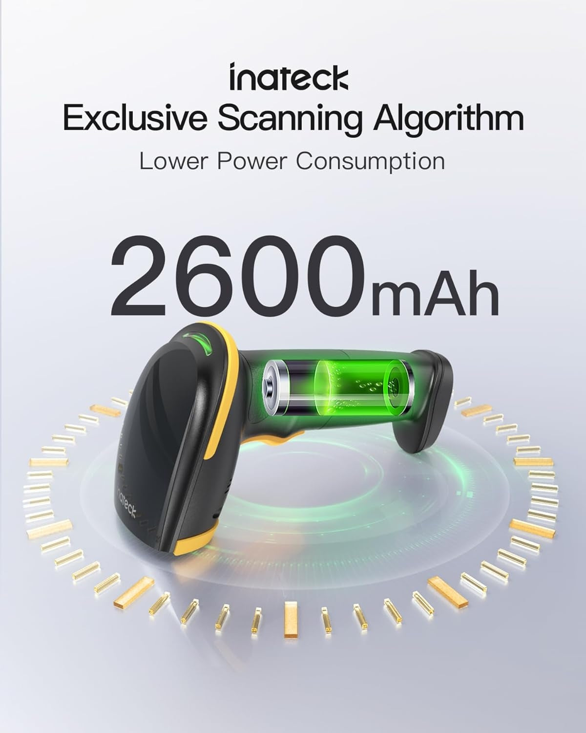 2D QR Stregkodescanner, Trådløs, 2600mAh batteri, Plug and Play