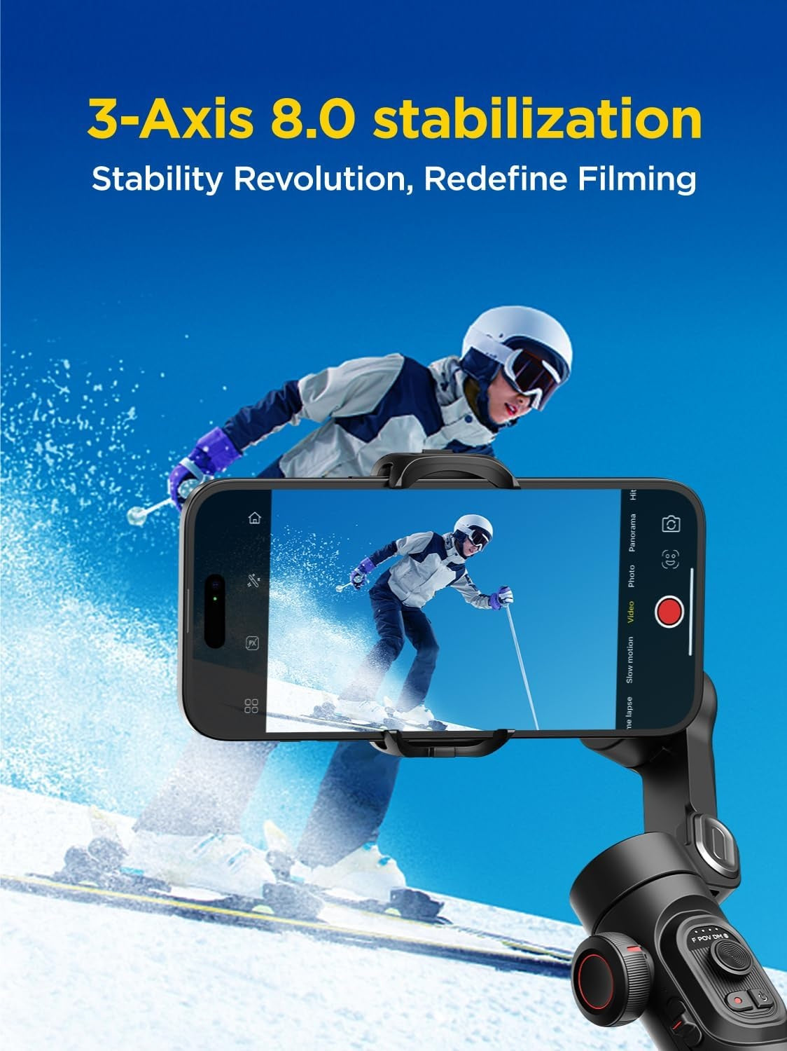 Håndholdt 3-akset telefonstabilisator Foldbar gimbal til iPhone og Android Fokus-hjul og ansigts-/objektsporing