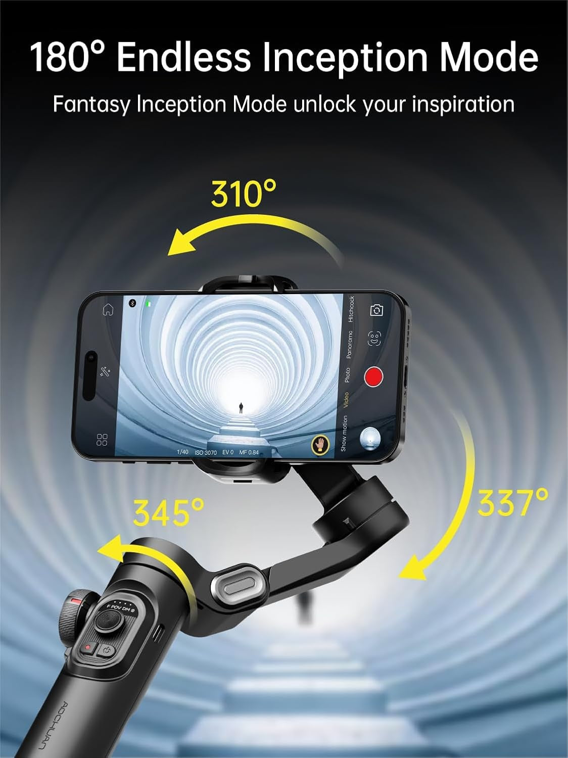 Håndholdt 3-akset telefonstabilisator Foldbar gimbal til iPhone og Android Fokus-hjul og ansigts-/objektsporing
