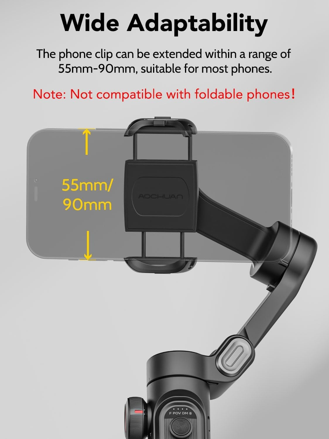 Håndholdt 3-akset telefonstabilisator Foldbar gimbal til iPhone og Android Fokus-hjul og ansigts-/objektsporing