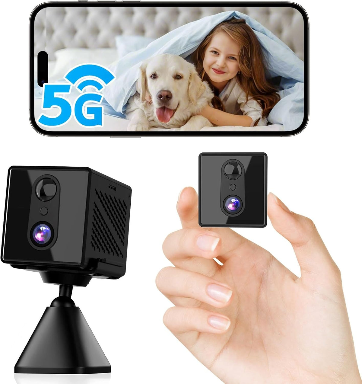 4K Overvågningskamera 5GHz WiFi Mini-kamera, Nattesyn, Bevægelsessensor, Lang batteritid, Fjernvisning