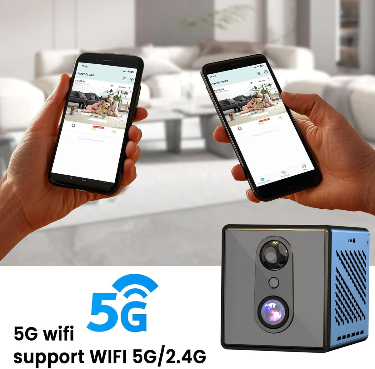 4K Overvågningskamera 5GHz WiFi Mini-kamera, Nattesyn, Bevægelsessensor, Lang batteritid, Fjernvisning