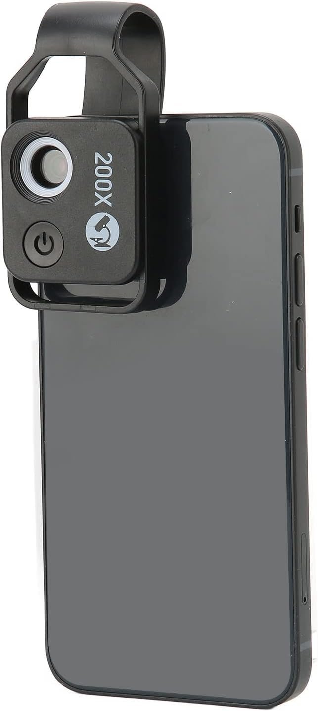 APEXEL 200x Mobilmikroskop, Mini Lommermikroskop, 6 LED-lysguider, 2 niveauer af lysstyrkejustering, Forstørrelses Makrolinsekit til Mobilkamera