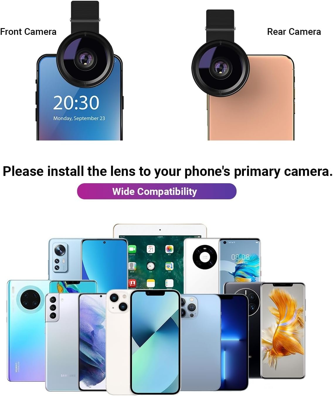APEXEL Mobiltelefon Kameraobjektiv, 2-i-1 Objektivkit, 12.5X Makroobjektiv og 0.45X Vidvinkelobjektiv
