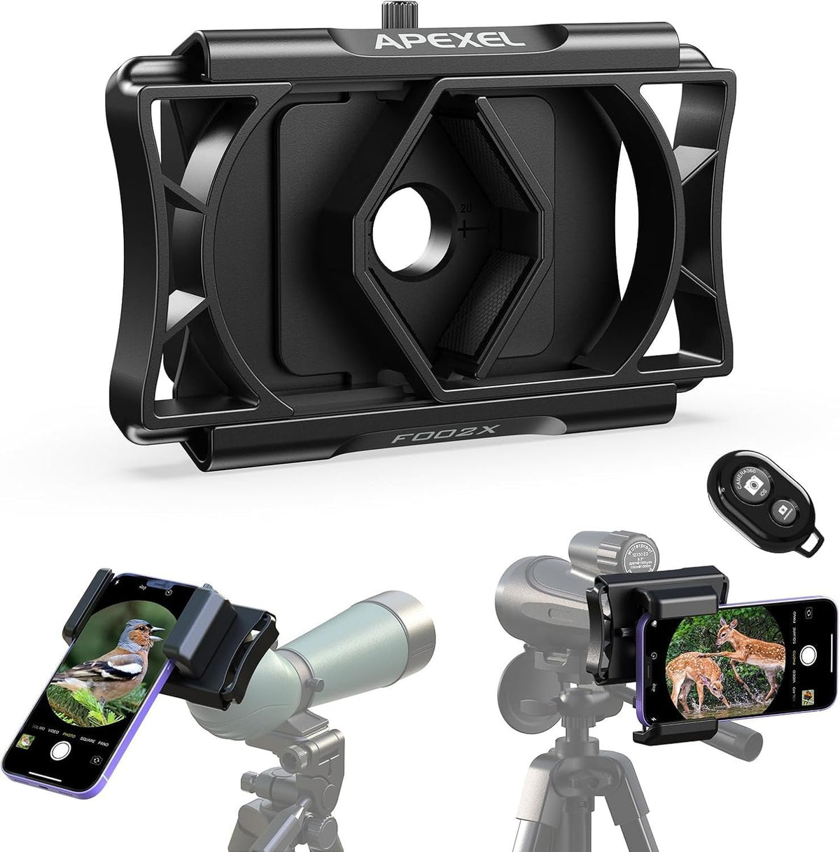 APEXEL Universel Mobiltelefon Mikroskopadapter med Fjernudløser og 360° Rotation