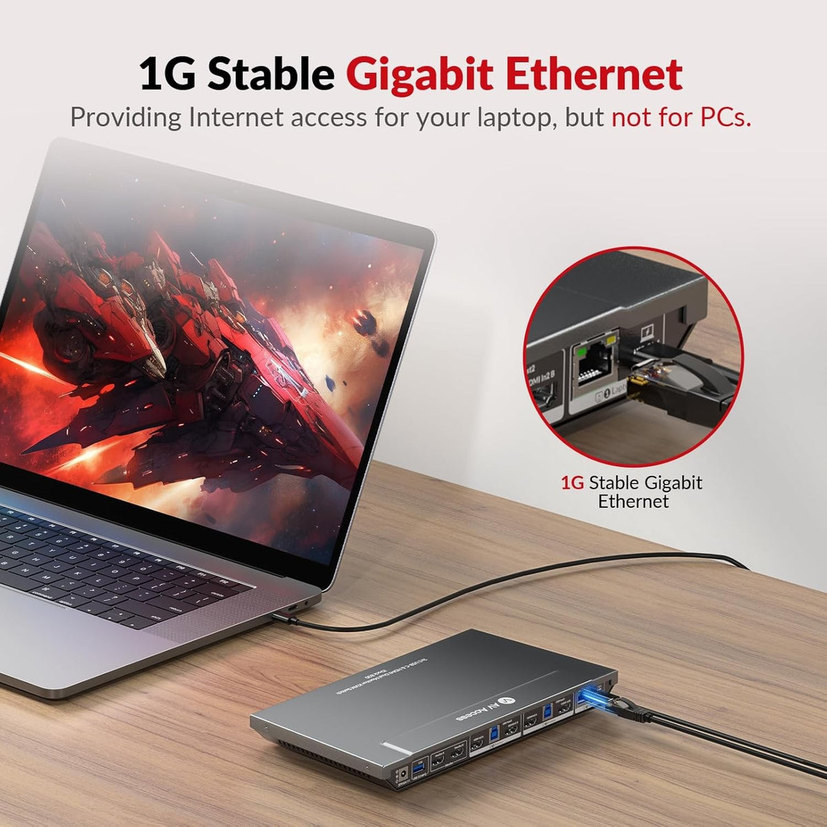 AV Access iDock B30 Dockingstation og KVM-switch 3 til 2, Dual 4K Monitor til laptop + 2st Desktop-PC'er, 4K@60Hz, 5xUSB-A, 1G Ethernet, 65W opladning til laptop, Lyd/Mikrofon, EDID