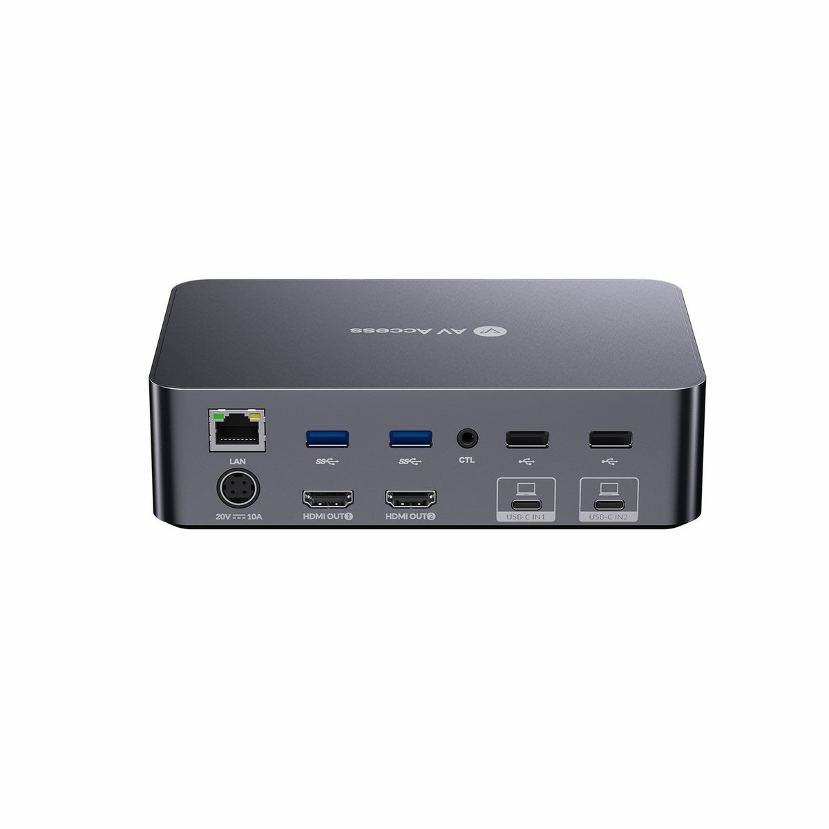 AV Access iDock C20 Dockingstation og KVM-switch 2 til 2 USB-C til HDMI, 4K60Hz, 6x USB-A, 1x USB-C PD 100W, 1x 3,5 mm AUX, 1x SD-kortlæser, 2x60W PD
